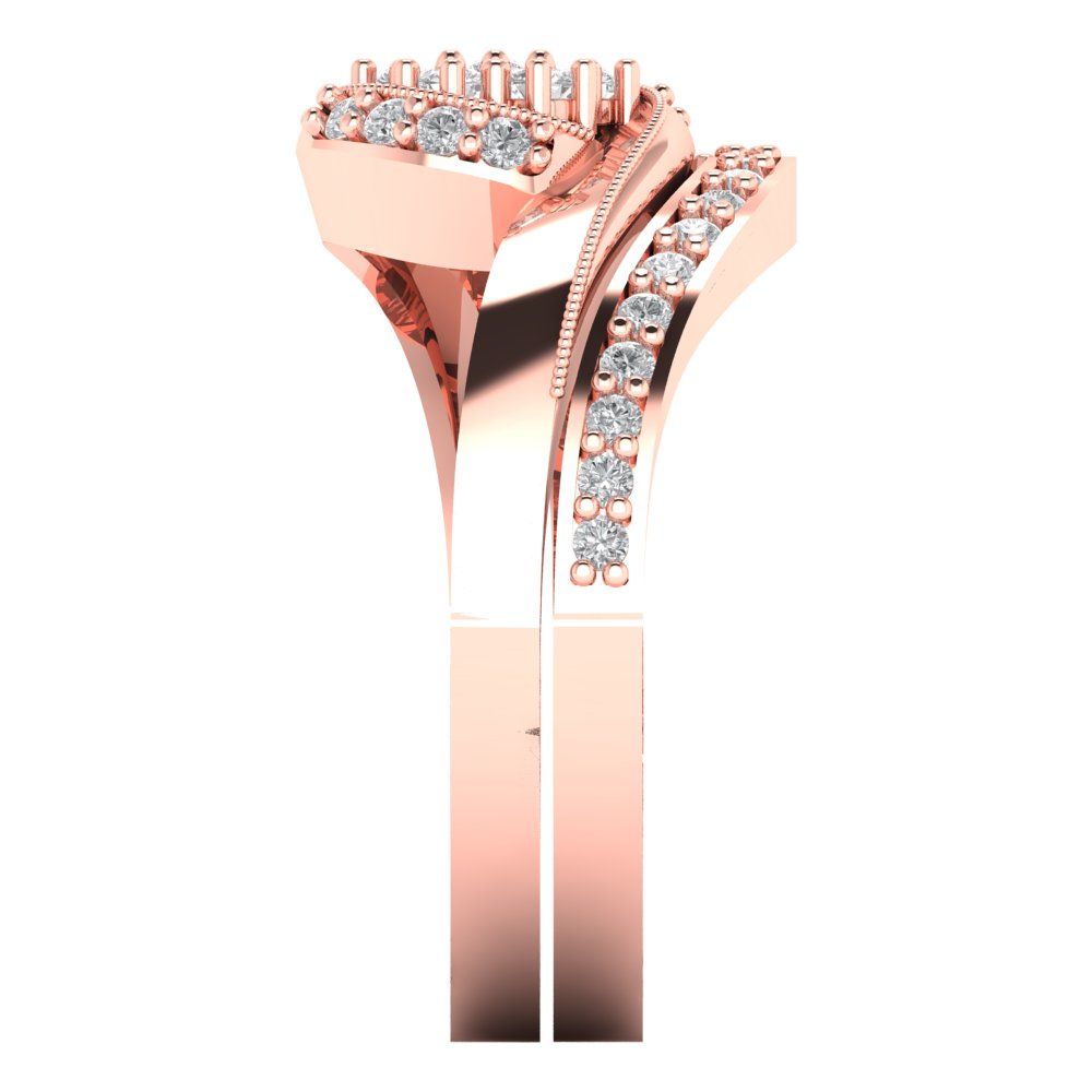 0.4 cttw Round Cut Zirconia Simulated Diamond Bridal Set - Solid Rose Gold Engagement Ring & Wedding Band