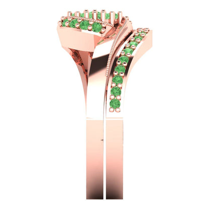0.4 cttw Round Cut Simulated Green Diamond Bridal Set - Solid Rose Gold Engagement Ring & Wedding Band