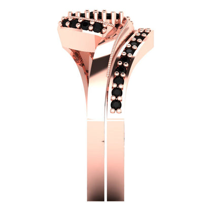 0.4 cttw Round Cut Natural Onyx Bridal Set - Solid Rose Gold Engagement Ring & Wedding Band