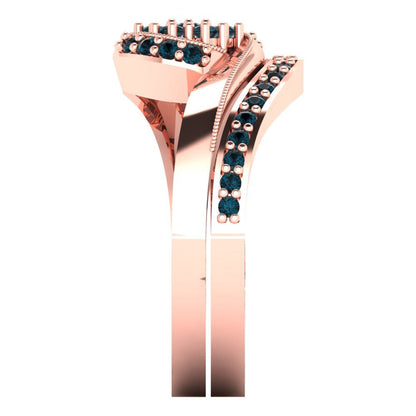 0.4 cttw Round Cut Natural London Blue Topaz Bridal Set - Solid Rose Gold Engagement Ring & Wedding Band