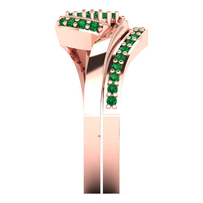 0.4 cttw Round Cut Simulated Emerald Bridal Set - Solid Rose Gold Engagement Ring & Wedding Band