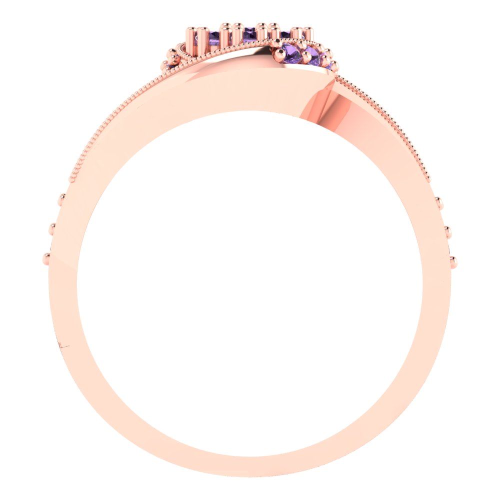 0.4 cttw Round Cut Simulated Alexandrite Bridal Set - Solid Rose Gold Engagement Ring & Wedding Band