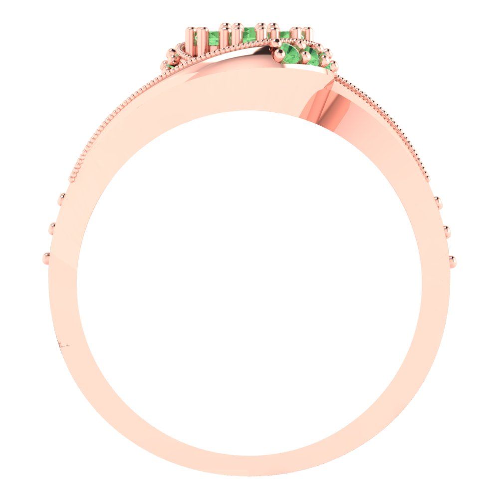 0.4 cttw Round Cut Simulated Green Diamond Bridal Set - Solid Rose Gold Engagement Ring & Wedding Band