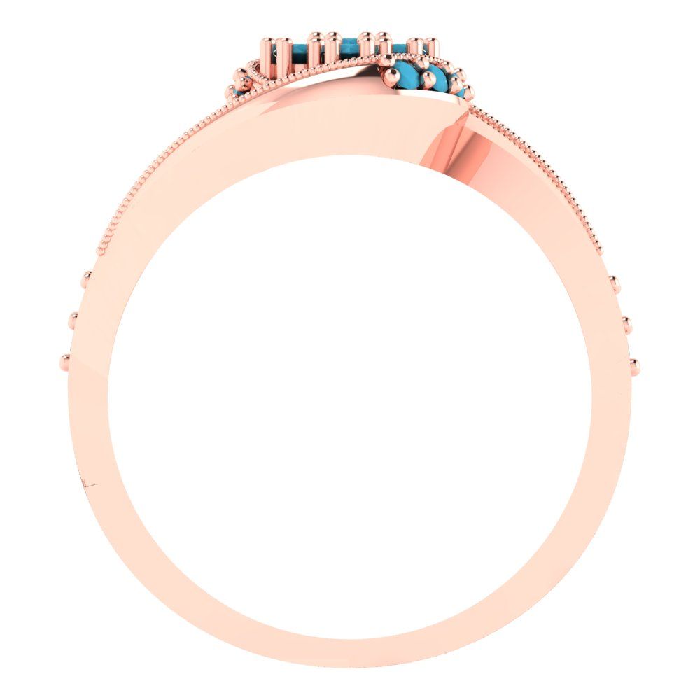 0.4 cttw Round Cut Simulated Turquoise Bridal Set - Solid Rose Gold Engagement Ring & Wedding Band
