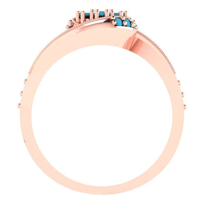 0.4 cttw Round Cut Simulated Turquoise Bridal Set - Solid Rose Gold Engagement Ring & Wedding Band