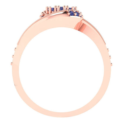 0.4 cttw Round Cut Simulated Tanzanite Bridal Set - Solid Rose Gold Engagement Ring & Wedding Band