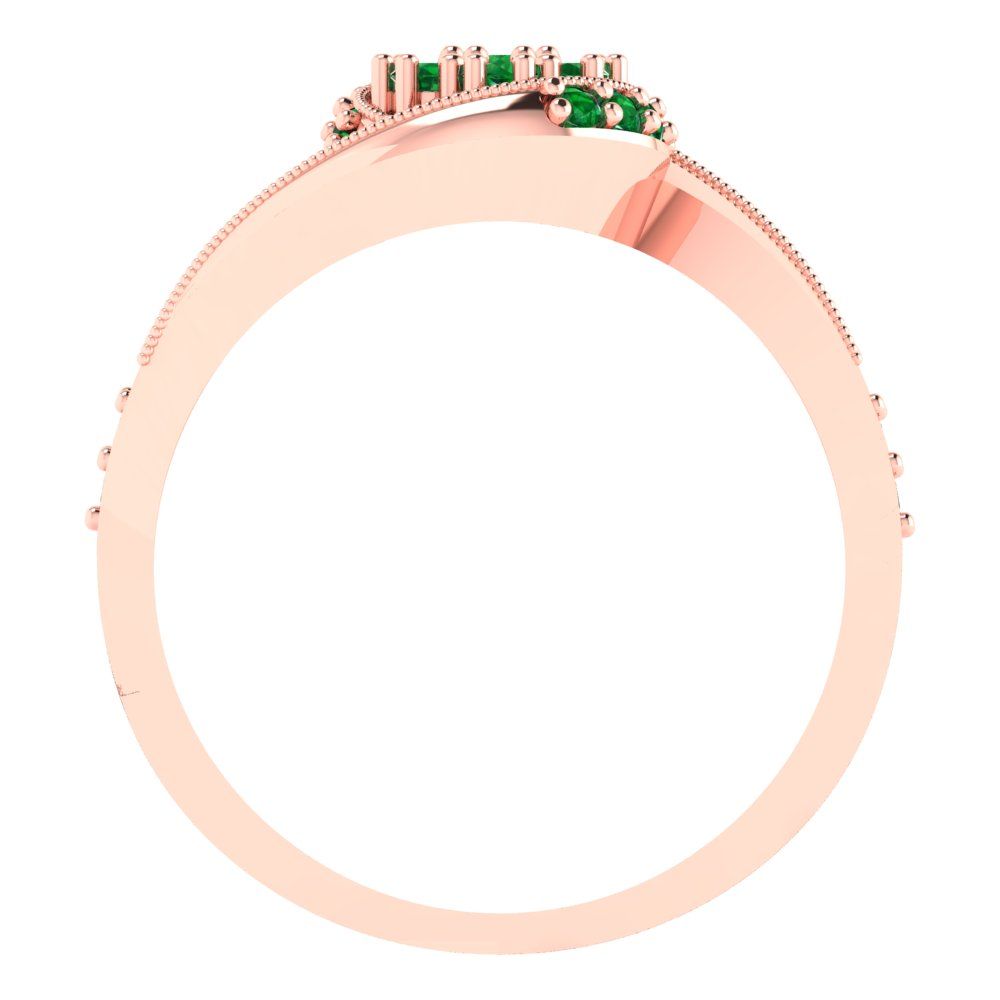 0.4 cttw Round Cut Simulated Emerald Bridal Set - Solid Rose Gold Engagement Ring & Wedding Band