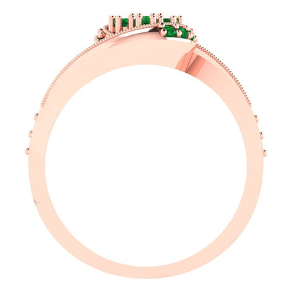 0.4 cttw Round Cut Simulated Emerald Bridal Set - Solid Rose Gold Engagement Ring & Wedding Band