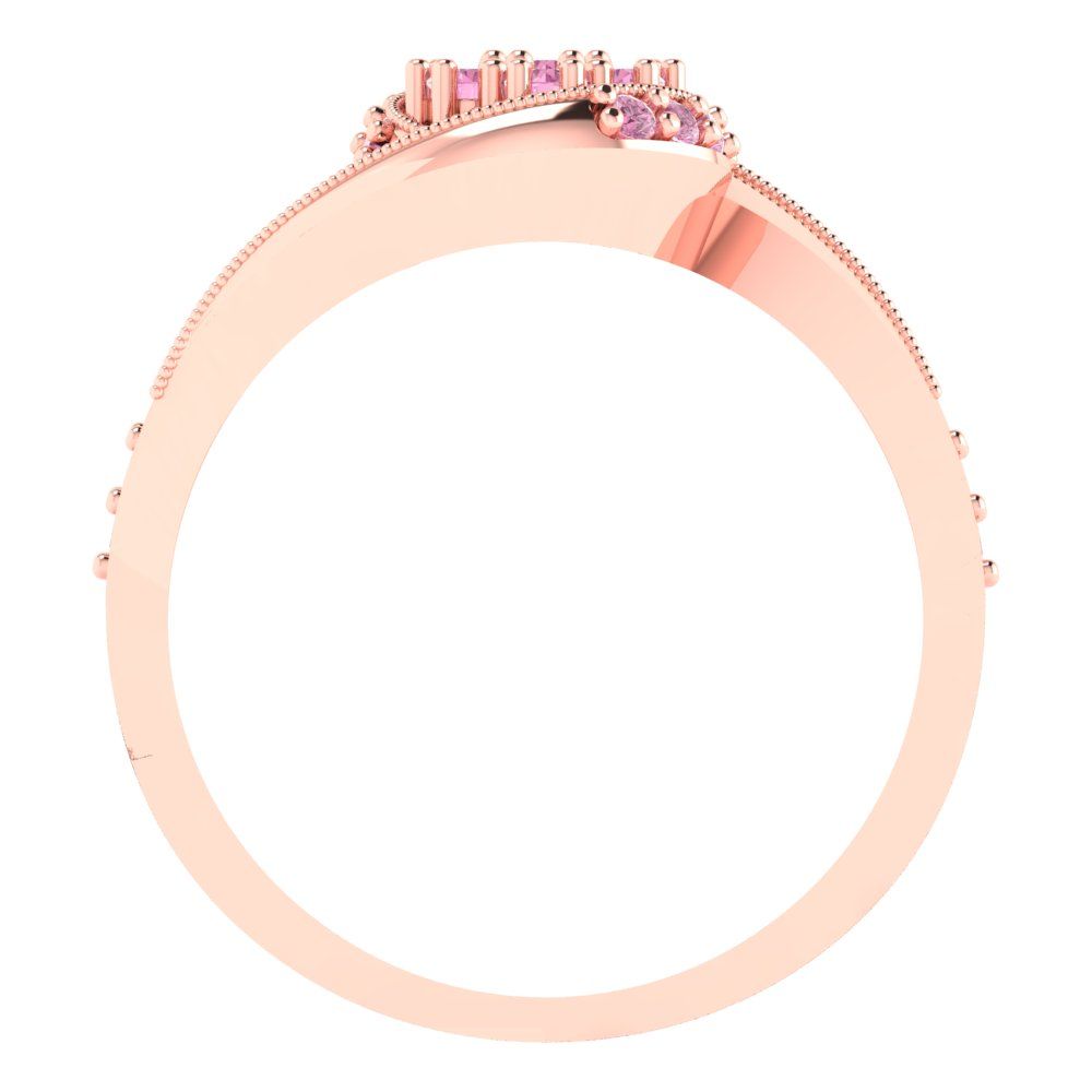0.4 cttw Round Cut Simulated Pink Diamond Bridal Set - Solid Rose Gold Engagement Ring & Wedding Band