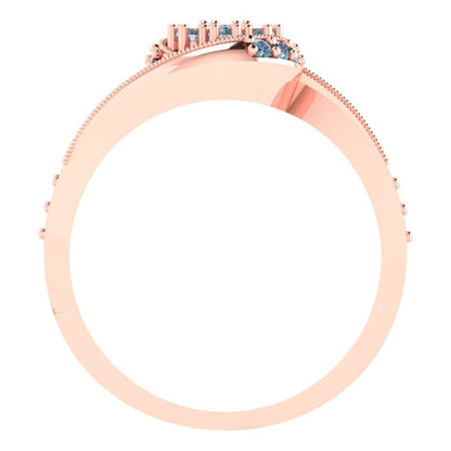 0.4 cttw Round Cut Blue Moissanite Bridal Set - Solid Rose Gold Engagement Ring & Wedding Band