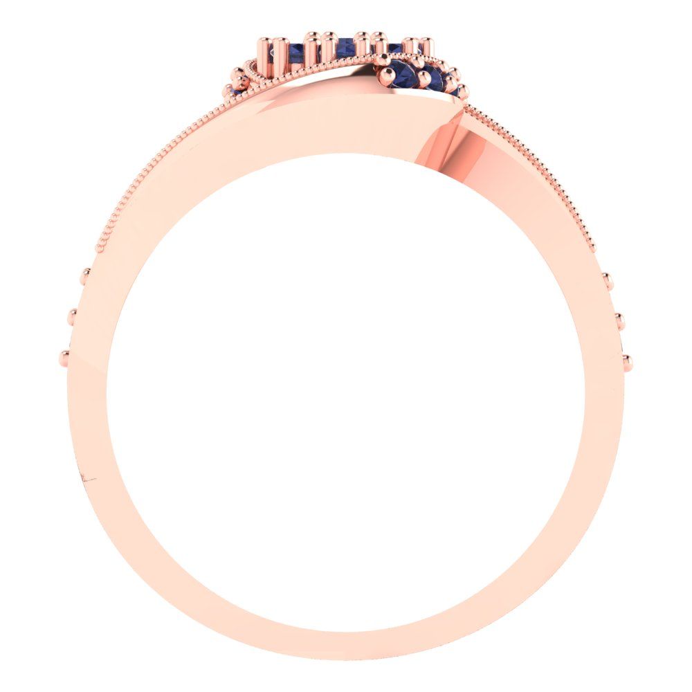 0.4 cttw Round Cut Simulated Blue Sapphire Bridal Set - Solid Rose Gold Engagement Ring & Wedding Band