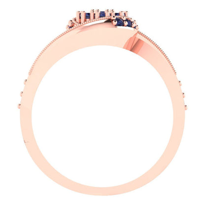 0.4 cttw Round Cut Simulated Blue Sapphire Bridal Set - Solid Rose Gold Engagement Ring & Wedding Band