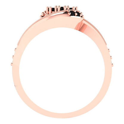 0.4 cttw Round Cut Natural Onyx Bridal Set - Solid Rose Gold Engagement Ring & Wedding Band