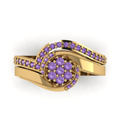 0.4 cttw Round Cut Simulated Alexandrite Bridal Set - Solid Yellow Gold Engagement Ring & Wedding Band