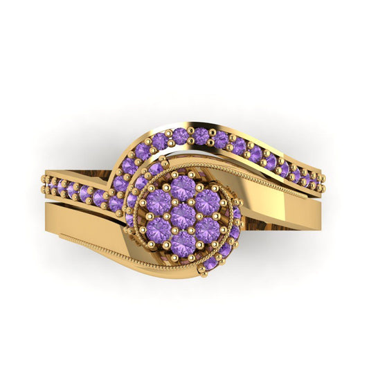 0.4 cttw Round Cut Simulated Alexandrite Bridal Set - Solid Yellow Gold Engagement Ring & Wedding Band