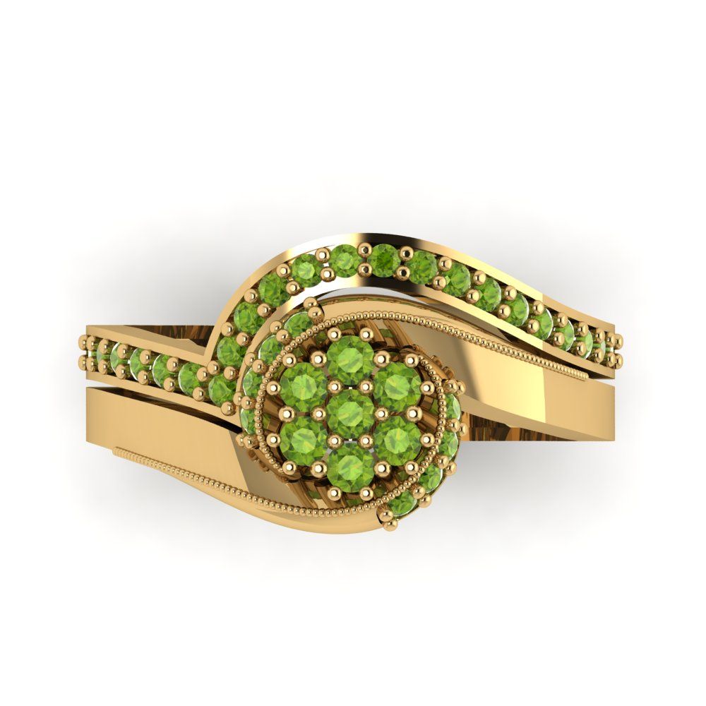 0.4 cttw Round Cut Natural Peridot Bridal Set - Solid Yellow Gold Engagement Ring & Wedding Band