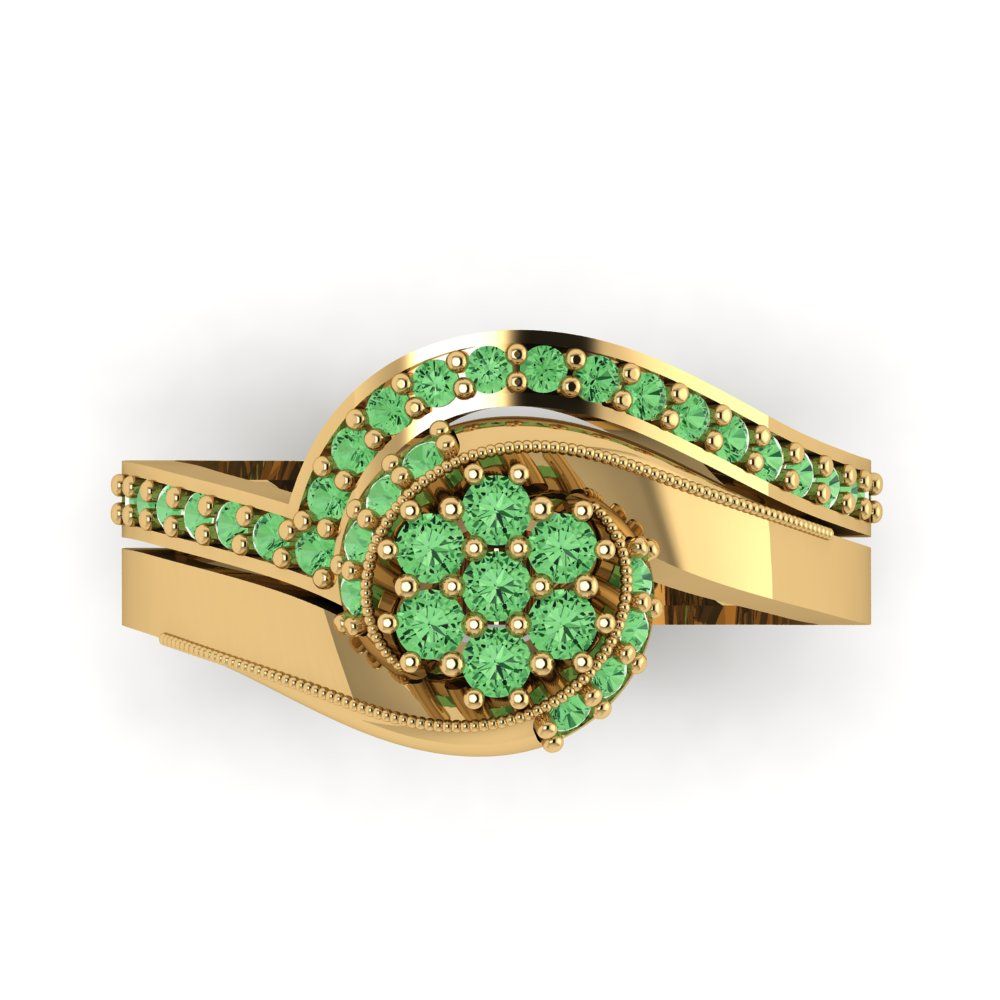 0.4 cttw Round Cut Simulated Green Diamond Bridal Set - Solid Yellow Gold Engagement Ring & Wedding Band