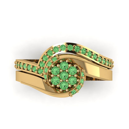 0.4 cttw Round Cut Simulated Green Diamond Bridal Set - Solid Yellow Gold Engagement Ring & Wedding Band