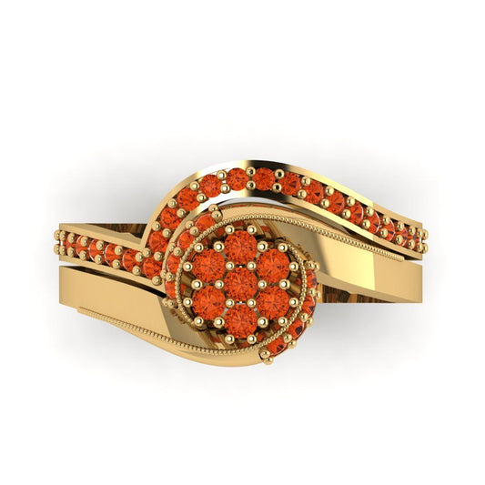 0.4 cttw Round Cut Simulated Red Diamond Bridal Set - Solid Yellow Gold Engagement Ring & Wedding Band