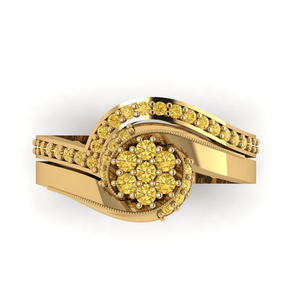 0.4 cttw Round Cut Natural Citrine Bridal Set - Solid Yellow Gold Engagement Ring & Wedding Band