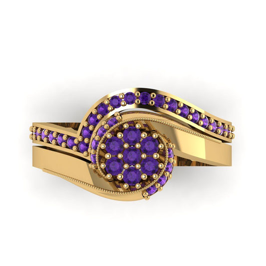 0.4 cttw Round Cut Natural Amethyst Bridal Set - Solid Yellow Gold Engagement Ring & Wedding Band