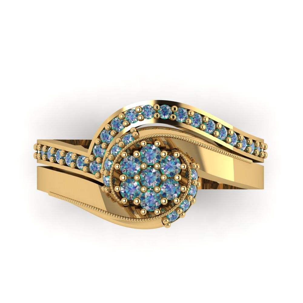 0.4 cttw Round Cut Blue Moissanite Bridal Set - Solid Yellow Gold Engagement Ring & Wedding Band