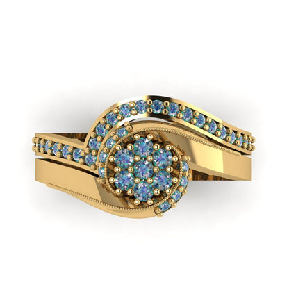 0.4 cttw Round Cut Blue Moissanite Bridal Set - Solid Yellow Gold Engagement Ring & Wedding Band