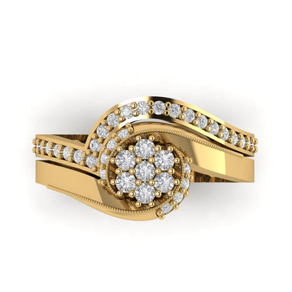 0.4 cttw Round Cut White Sapphire Bridal Set - Solid Yellow Gold Engagement Ring & Wedding Band