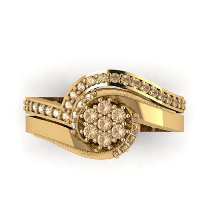 0.4 cttw Round Cut Yellow Moissanite Bridal Set - Solid Yellow Gold Engagement Ring & Wedding Band