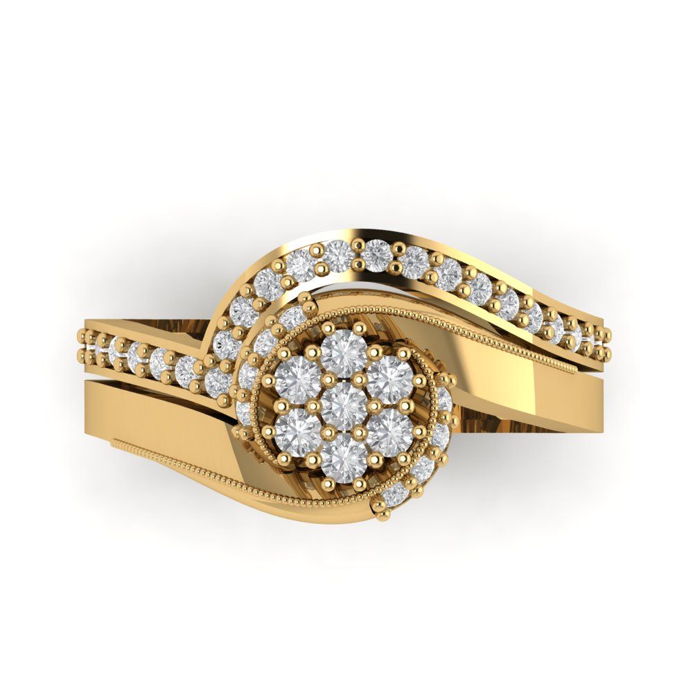 0.4 cttw Round Cut Zirconia Simulated Diamond Bridal Set - Solid Yellow Gold Engagement Ring & Wedding Band