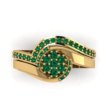 0.4 cttw Round Cut Simulated Emerald Bridal Set - Solid Yellow Gold Engagement Ring & Wedding Band