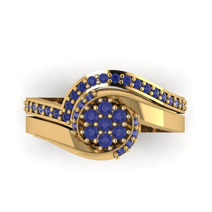 0.4 cttw Round Cut Simulated Tanzanite Bridal Set - Solid Yellow Gold Engagement Ring & Wedding Band