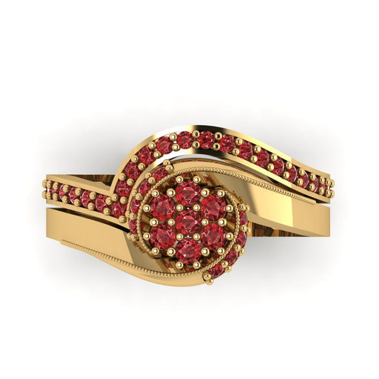 0.4 cttw Round Cut Natural Garnet Bridal Set - Solid Yellow Gold Engagement Ring & Wedding Band