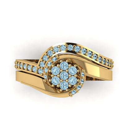 0.4 cttw Round Cut Natural Aquamarine Bridal Set - Solid Yellow Gold Engagement Ring & Wedding Band