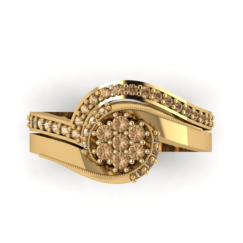 0.4 cttw Round Cut Simulated Champagne Diamond Bridal Set - Solid Yellow Gold Engagement Ring & Wedding Band