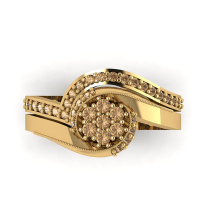 0.4 cttw Round Cut Simulated Champagne Diamond Bridal Set - Solid Yellow Gold Engagement Ring & Wedding Band