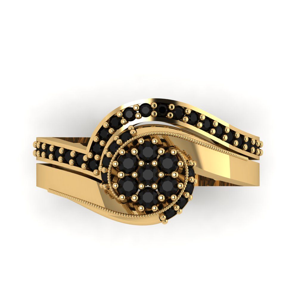 0.4 cttw Round Cut Natural Onyx Bridal Set - Solid Yellow Gold Engagement Ring & Wedding Band