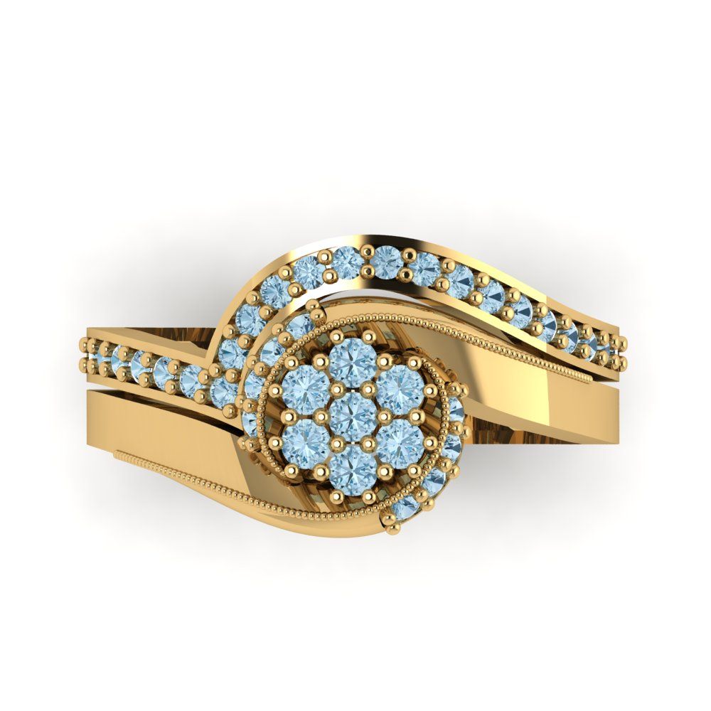 0.4 cttw Round Cut Natural Sky Blue Topaz Bridal Set - Solid Yellow Gold Engagement Ring & Wedding Band