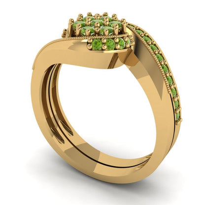0.4 cttw Round Cut Natural Peridot Bridal Set - Solid Yellow Gold Engagement Ring & Wedding Band