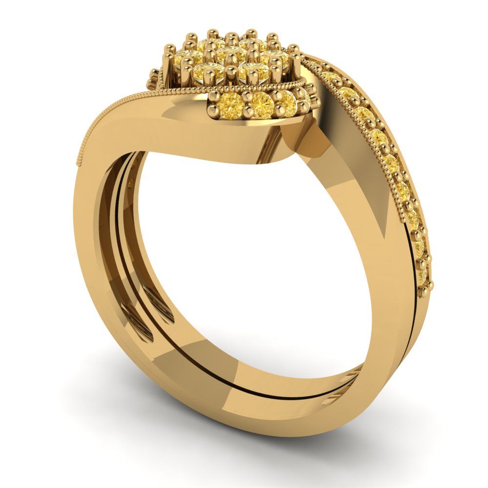 0.4 cttw Round Cut Yellow Moissanite Bridal Set - Solid Yellow Gold Engagement Ring & Wedding Band