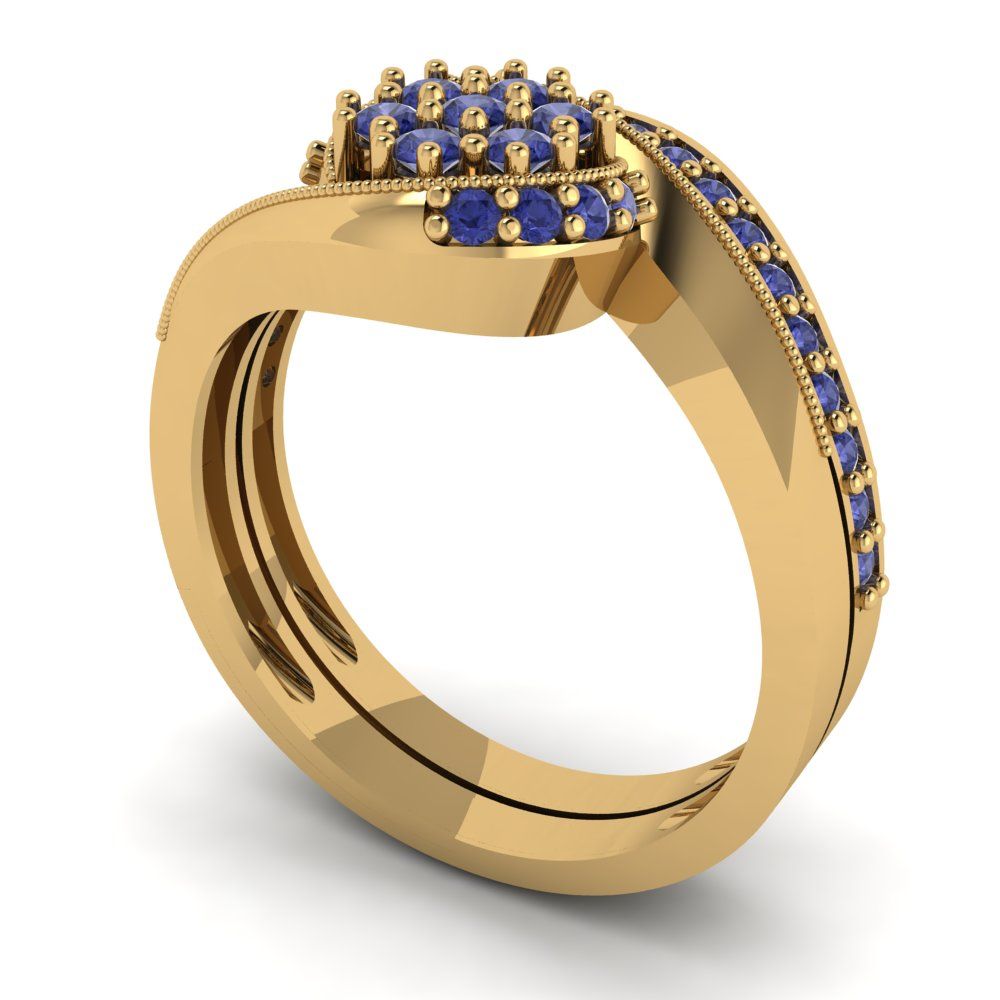 0.4 cttw Round Cut Simulated Tanzanite Bridal Set - Solid Yellow Gold Engagement Ring & Wedding Band