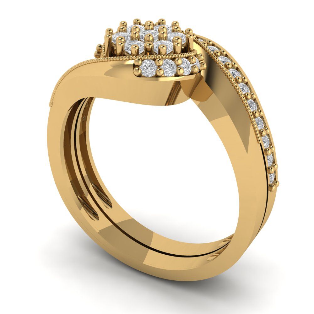 0.4 cttw Round Cut Zirconia Simulated Diamond Bridal Set - Solid Yellow Gold Engagement Ring & Wedding Band