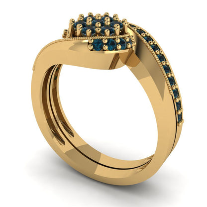 0.4 cttw Round Cut Natural London Blue Topaz Bridal Set - Solid Yellow Gold Engagement Ring & Wedding Band