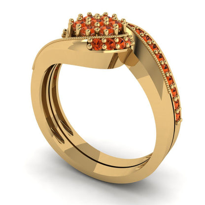 0.4 cttw Round Cut Simulated Red Diamond Bridal Set - Solid Yellow Gold Engagement Ring & Wedding Band