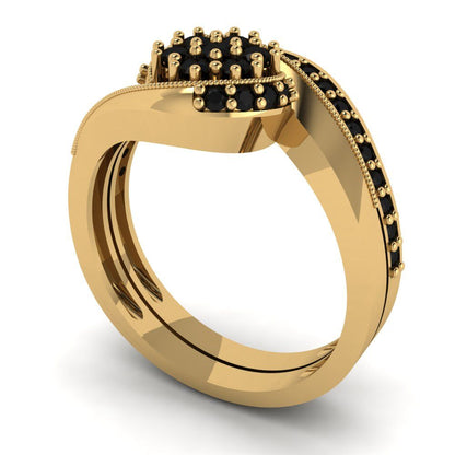 0.4 cttw Round Cut Natural Onyx Bridal Set - Solid Yellow Gold Engagement Ring & Wedding Band