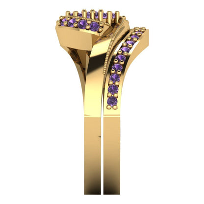 0.4 cttw Round Cut Simulated Alexandrite Bridal Set - Solid Yellow Gold Engagement Ring & Wedding Band