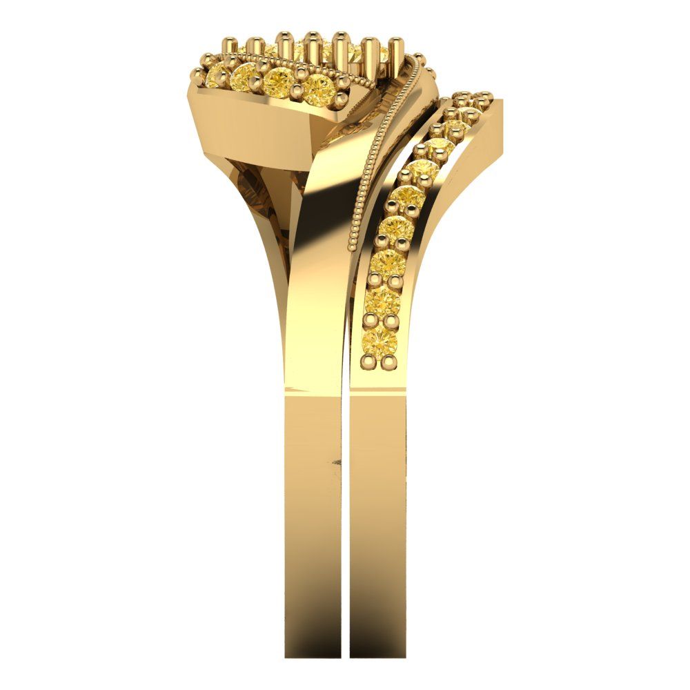 0.4 cttw Round Cut Simulated Yellow Diamond Bridal Set - Solid Yellow Gold Engagement Ring & Wedding Band