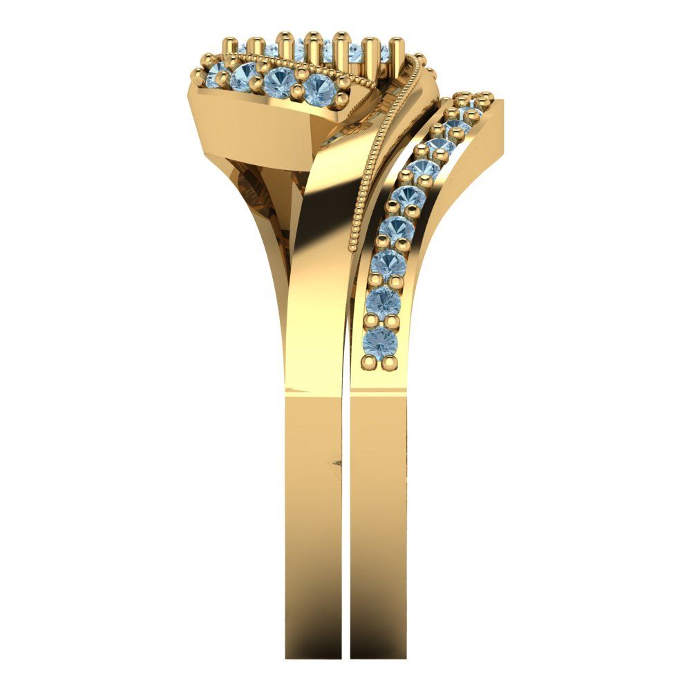 0.4 cttw Round Cut Simulated Blue Diamond Bridal Set - Solid Yellow Gold Engagement Ring & Wedding Band