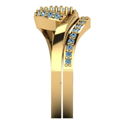 0.4 cttw Round Cut Simulated Blue Diamond Bridal Set - Solid Yellow Gold Engagement Ring & Wedding Band