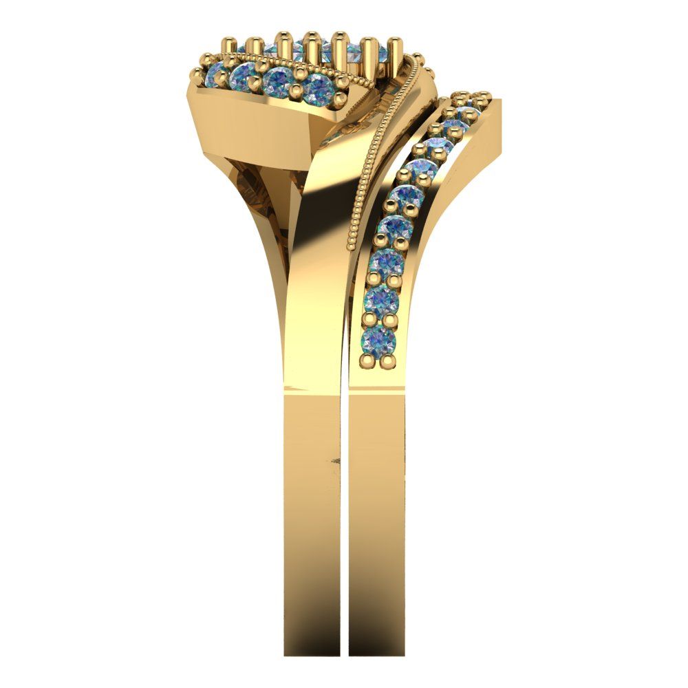 0.4 cttw Round Cut Blue Moissanite Bridal Set - Solid Yellow Gold Engagement Ring & Wedding Band